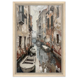 Venetian Canal Serenity – Gondola Boats Wall Art Print - Framed Canvas - 30x45 cm / 12x18″ - Wood frame