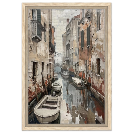 Venetian Canal Serenity – Gondola Boats Wall Art Print - Framed Canvas - 30x45 cm / 12x18″ - Wood frame