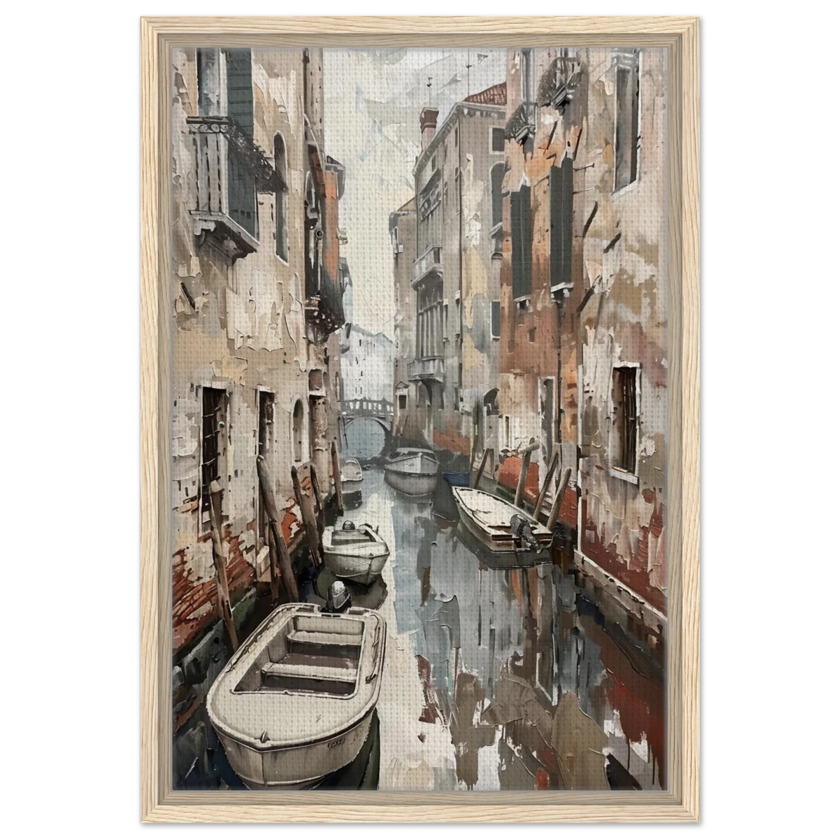 Venetian Canal Serenity – Gondola Boats Wall Art Print - Framed Canvas - 40x60 cm / 16x24″ - Wood frame
