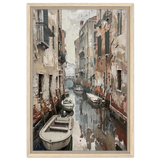 Venetian Canal Serenity – Gondola Boats Wall Art Print - Framed Canvas - 40x60 cm / 16x24″ - Wood frame
