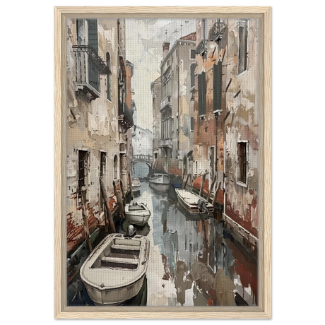Venetian Canal Serenity – Gondola Boats Wall Art Print - Framed Canvas - 40x60 cm / 16x24″ - Wood frame