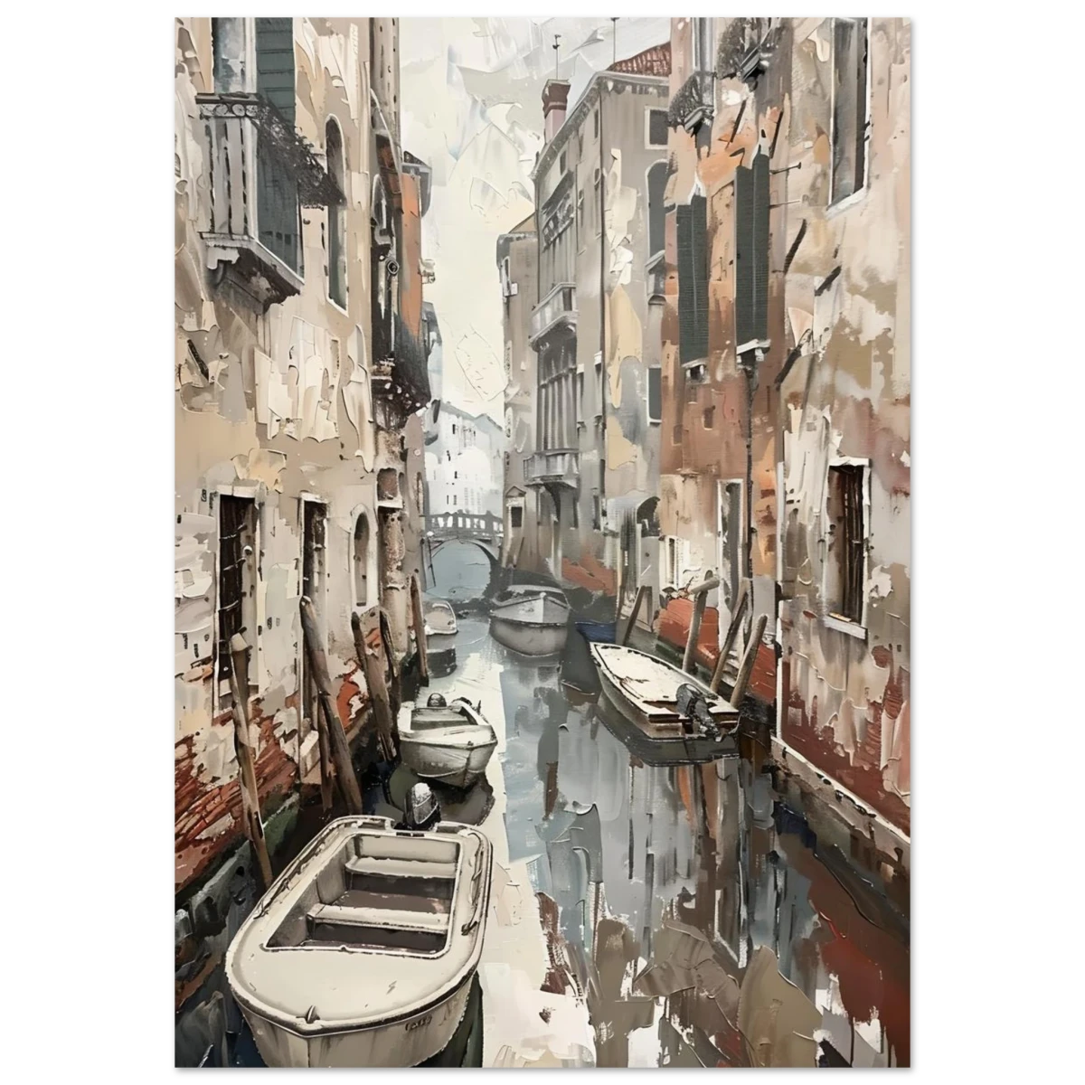 Venetian Canal Serenity – Gondola Boats Wall Art Print - Fine Art Poster - 70x100 cm / 28x40″ - 