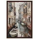 Venetian Canal Serenity – Gondola Boats Wall Art Print - Framed Canvas - 50x75 cm / 20x30″ - Dark wood frame