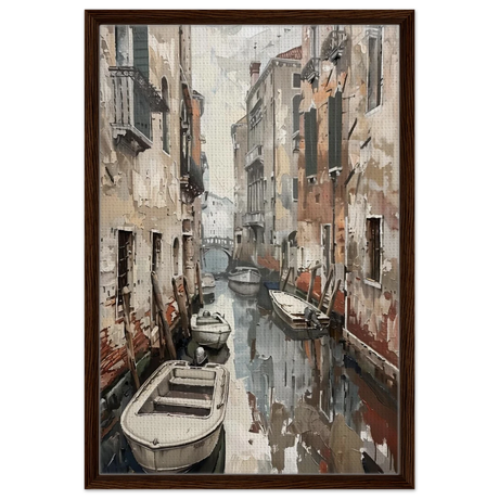 Venetian Canal Serenity – Gondola Boats Wall Art Print - Framed Canvas - 50x75 cm / 20x30″ - Dark wood frame