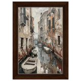 Venetian Canal Serenity – Gondola Boats Wall Art Print - Framed Canvas - 20x30 cm / 8x12″ - Dark wood frame