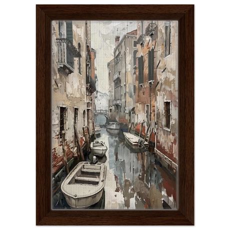 Venetian Canal Serenity – Gondola Boats Wall Art Print - Framed Canvas - 20x30 cm / 8x12″ - Dark wood frame