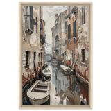 Venetian Canal Serenity – Gondola Boats Wall Art Print - Framed Canvas - 50x75 cm / 20x30″ - Wood frame