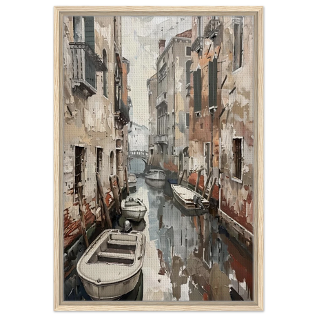 Venetian Canal Serenity – Gondola Boats Wall Art Print - Framed Canvas - 50x75 cm / 20x30″ - Wood frame