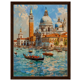 Venetian Grandeur – Gondolas on the Grand Canal Wall Art Print - Framed Canvas - 45x60 cm / 18x24″ - Dark wood frame