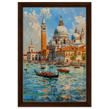 Venetian Grandeur – Gondolas on the Grand Canal Wall Art Print - Framed Canvas - 30x45 cm / 12x18″ - Dark wood frame