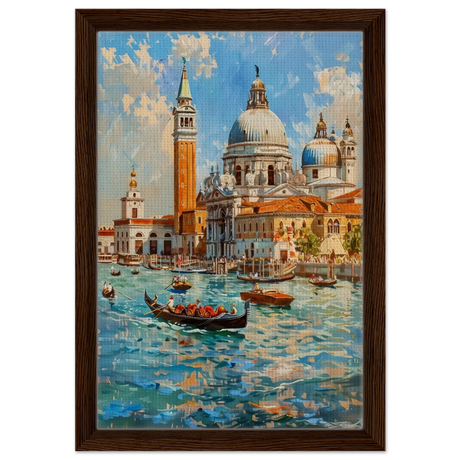 Venetian Grandeur – Gondolas on the Grand Canal Wall Art Print - Framed Canvas - 30x45 cm / 12x18″ - Dark wood frame