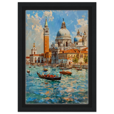 Venetian Grandeur – Gondolas on the Grand Canal Wall Art Print - Framed Canvas - 20x30 cm / 8x12″ - Black frame
