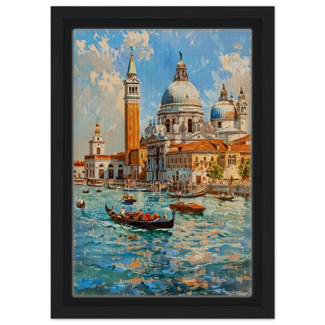 Venetian Grandeur – Gondolas on the Grand Canal Wall Art Print - Framed Canvas - 20x30 cm / 8x12″ - Black frame