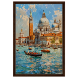 Venetian Grandeur – Gondolas on the Grand Canal Wall Art Print - Framed Canvas - 50x75 cm / 20x30″ - Dark wood frame