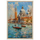 Venetian Grandeur – Gondolas on the Grand Canal Wall Art Print - Framed Canvas - 60x90 cm / 24x36″ - Wood frame