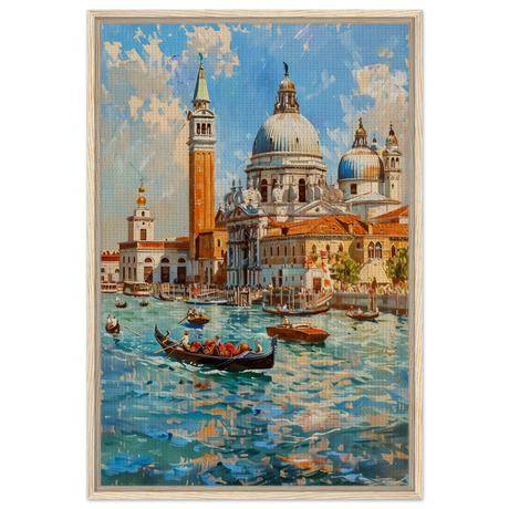 Venetian Grandeur – Gondolas on the Grand Canal Wall Art Print - Framed Canvas - 60x90 cm / 24x36″ - Wood frame