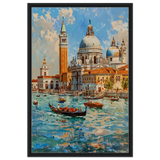 Venetian Grandeur – Gondolas on the Grand Canal Wall Art Print - Framed Canvas - 60x90 cm / 24x36″ - Black frame