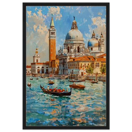 Venetian Grandeur – Gondolas on the Grand Canal Wall Art Print - Framed Canvas - 60x90 cm / 24x36″ - Black frame