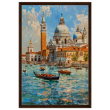 Venetian Grandeur – Gondolas on the Grand Canal Wall Art Print - Framed Canvas - 60x90 cm / 24x36″ - Dark wood frame