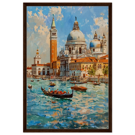 Venetian Grandeur – Gondolas on the Grand Canal Wall Art Print - Framed Canvas - 60x90 cm / 24x36″ - Dark wood frame