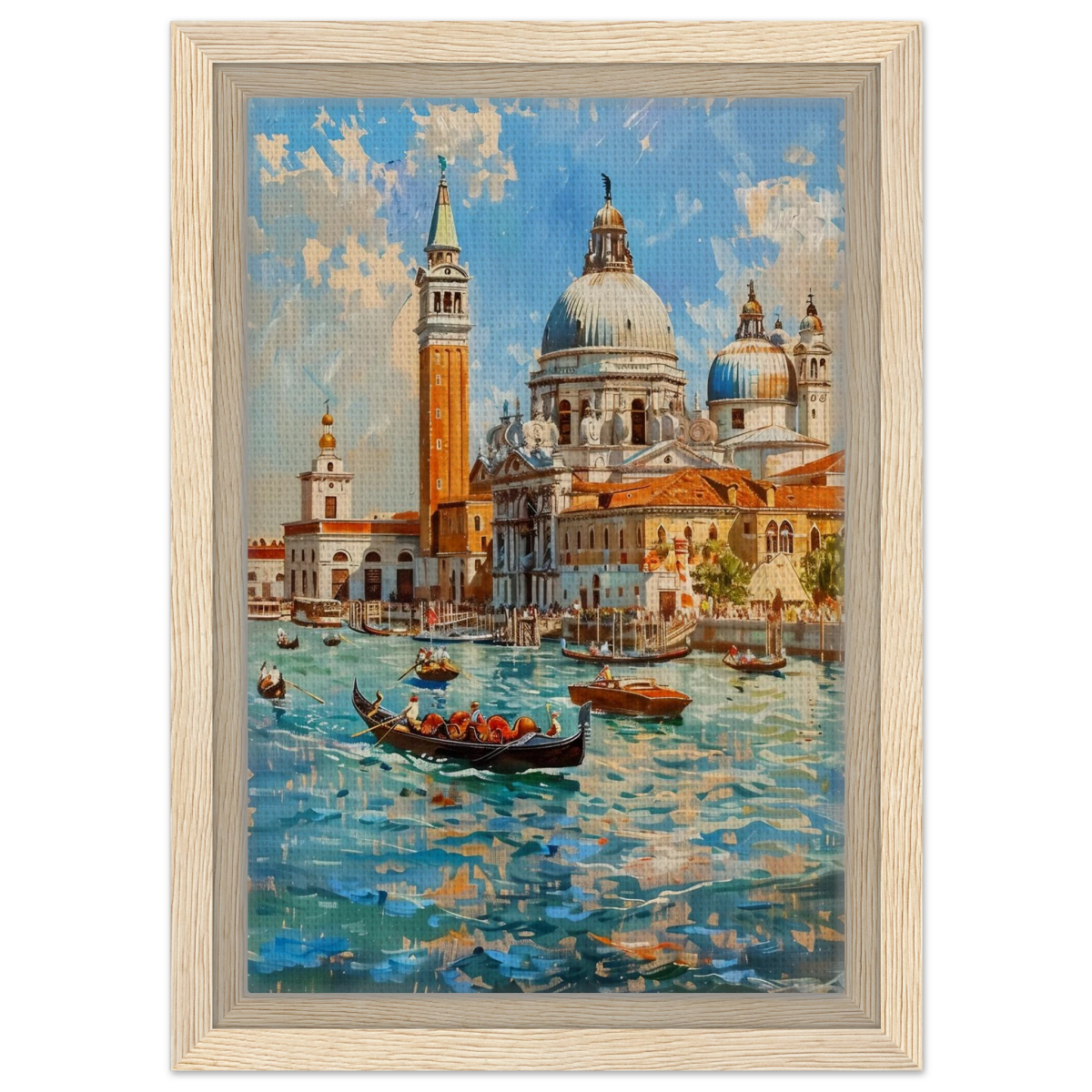 Venetian Grandeur – Gondolas on the Grand Canal Wall Art Print - Framed Canvas - 20x30 cm / 8x12″ - Wood frame