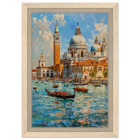 Venetian Grandeur – Gondolas on the Grand Canal Wall Art Print - Framed Canvas - 20x30 cm / 8x12″ - Wood frame