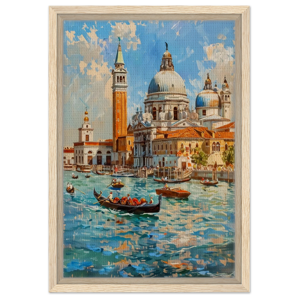 Venetian Grandeur – Gondolas on the Grand Canal Wall Art Print - Framed Canvas - 30x45 cm / 12x18″ - Wood frame