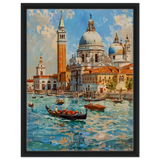 Venetian Grandeur – Gondolas on the Grand Canal Wall Art Print - Framed Canvas - 45x60 cm / 18x24″ - Black frame
