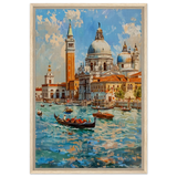 Venetian Grandeur – Gondolas on the Grand Canal Wall Art Print - Framed Canvas - 50x75 cm / 20x30″ - Wood frame