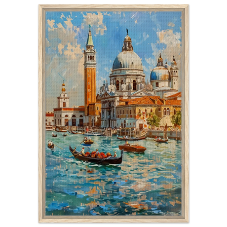 Venetian Grandeur – Gondolas on the Grand Canal Wall Art Print - Framed Canvas - 50x75 cm / 20x30″ - Wood frame