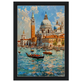 Venetian Grandeur – Gondolas on the Grand Canal Wall Art Print - Framed Canvas - 30x45 cm / 12x18″ - Black frame