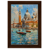 Venetian Grandeur – Gondolas on the Grand Canal Wall Art Print - Framed Canvas - 20x30 cm / 8x12″ - Dark wood frame