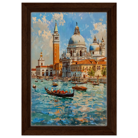 Venetian Grandeur – Gondolas on the Grand Canal Wall Art Print - Framed Canvas - 20x30 cm / 8x12″ - Dark wood frame