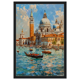 Venetian Grandeur – Gondolas on the Grand Canal Wall Art Print - Framed Canvas - 50x75 cm / 20x30″ - Black frame