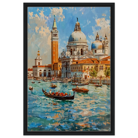 Venetian Grandeur – Gondolas on the Grand Canal Wall Art Print - Framed Canvas - 50x75 cm / 20x30″ - Black frame