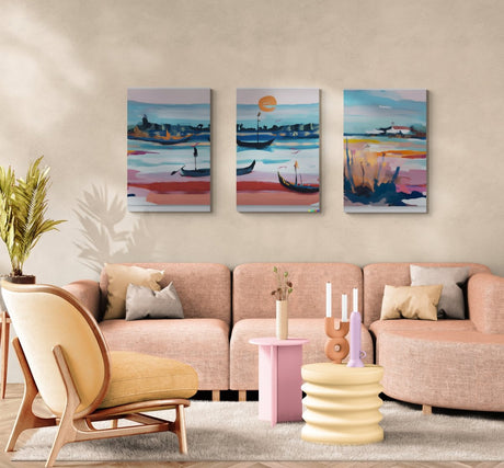 "Venetian Waters – Set of 3" – Abstract Gondola Serenity | wall art trio set - Canvas - 30X45 CM / 12X18″ - 