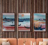 "Venetian Waters – Set of 3" – Abstract Gondola Serenity | wall art trio set - Canvas - 30X45 CM / 12X18″ - 