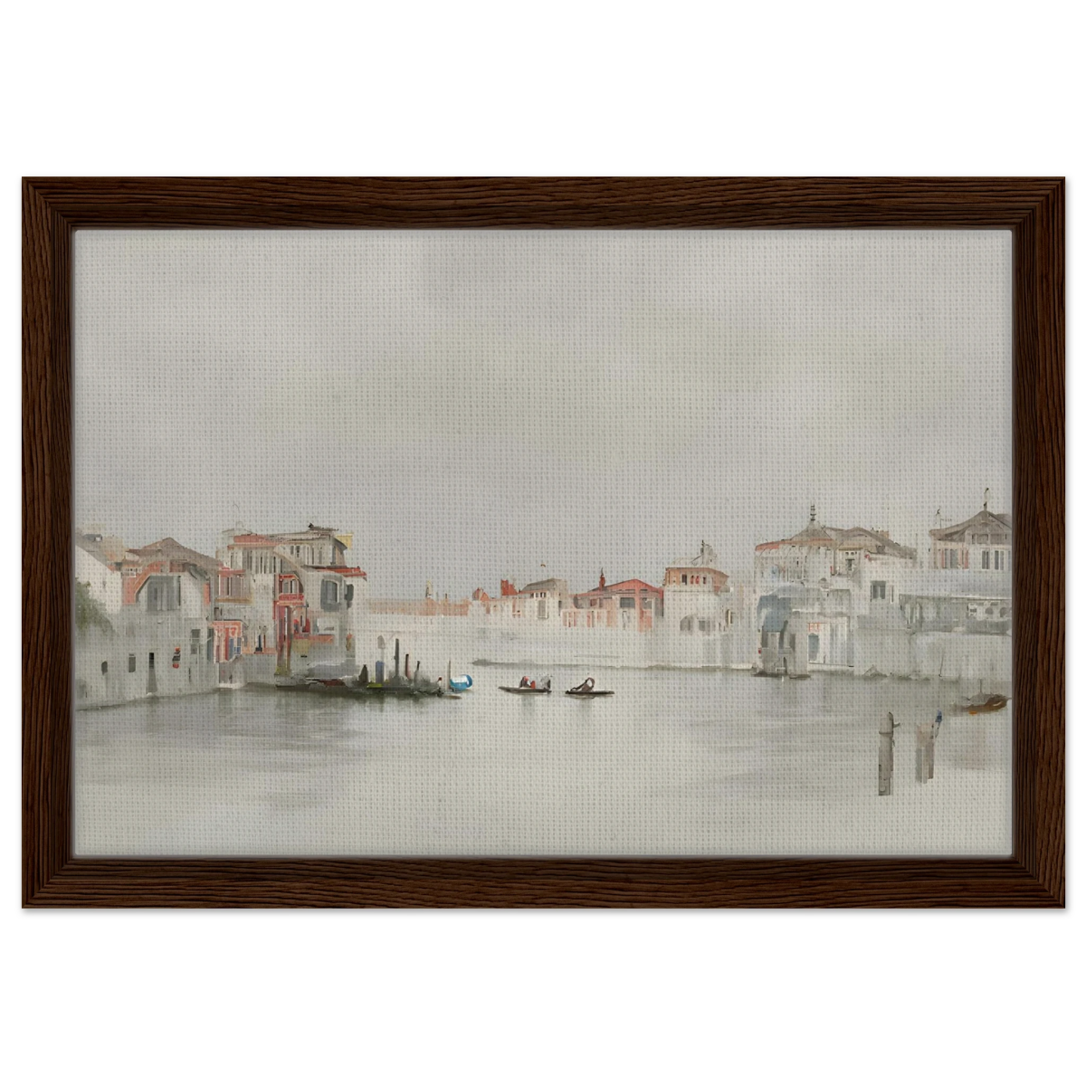 Venetian Whispers – Serene Canal Wall Art Print - Framed Canvas - 30x45 cm / 12x18″ - Dark wood frame