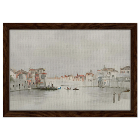 Venetian Whispers – Serene Canal Wall Art Print - Framed Canvas - 30x45 cm / 12x18″ - Dark wood frame