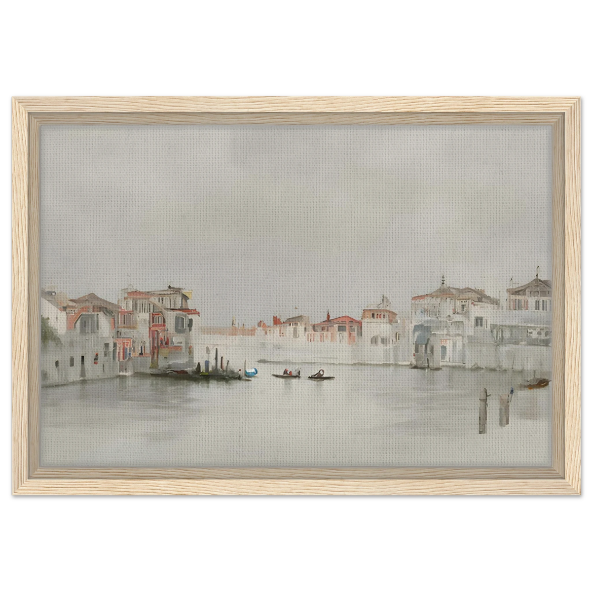 Venetian Whispers – Serene Canal Wall Art Print - Framed Canvas - 30x45 cm / 12x18″ - Wood frame