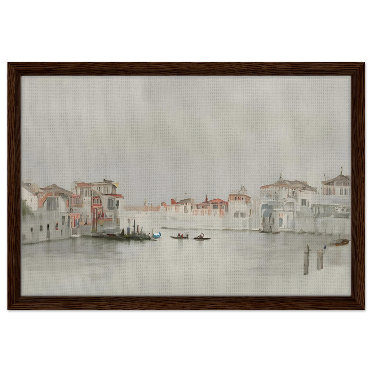 Venetian Whispers – Serene Canal Wall Art Print - Framed Canvas - 40x60 cm / 16x24″ - Dark wood frame