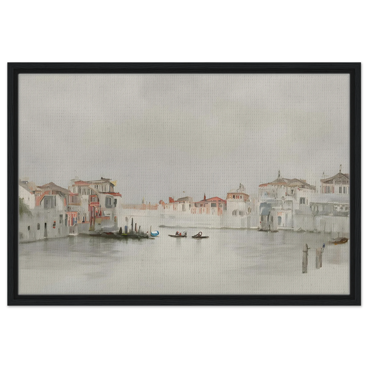 Venetian Whispers – Serene Canal Wall Art Print - Framed Canvas - 50x75 cm / 20x30″ - Black frame