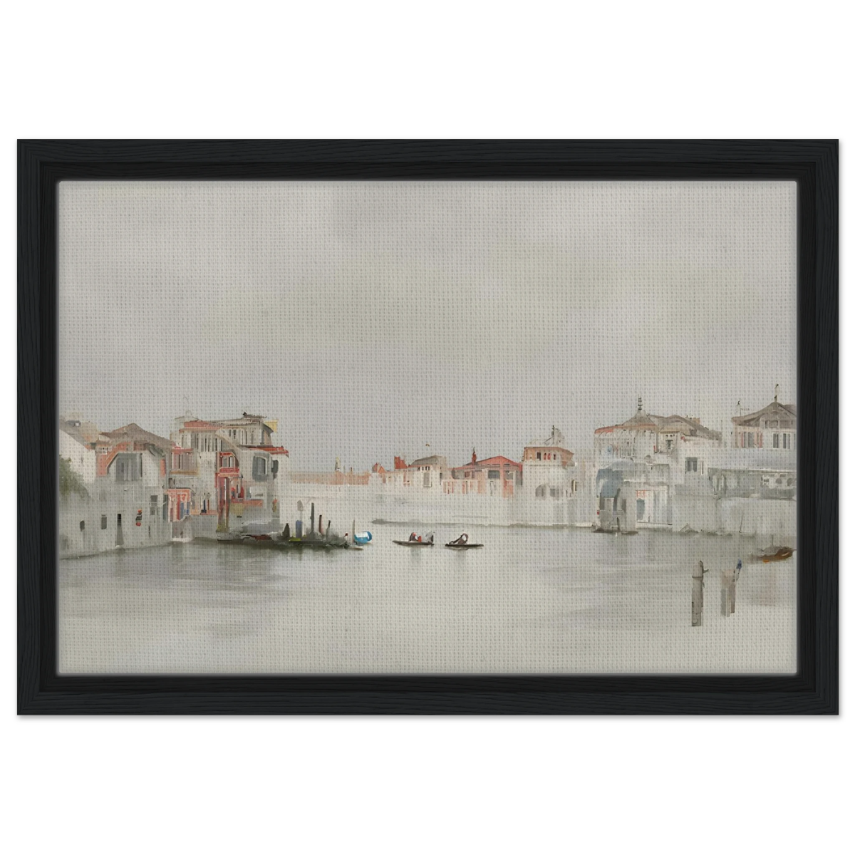Venetian Whispers – Serene Canal Wall Art Print - Framed Canvas - 30x45 cm / 12x18″ - Black frame