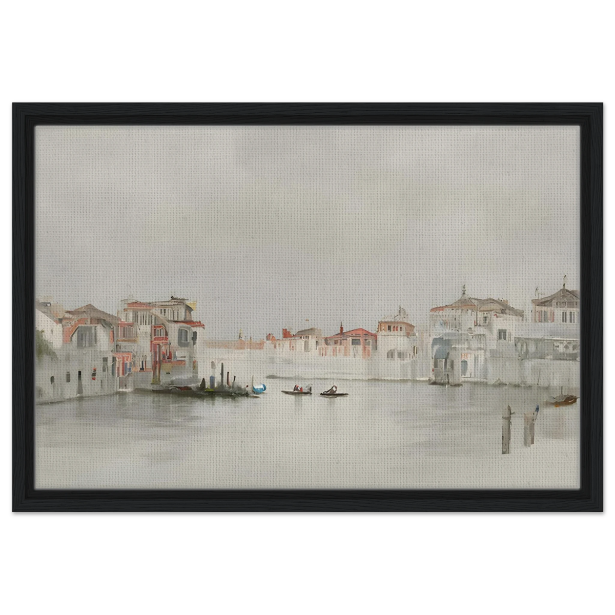 Venetian Whispers – Serene Canal Wall Art Print - Framed Canvas - 40x60 cm / 16x24″ - Black frame