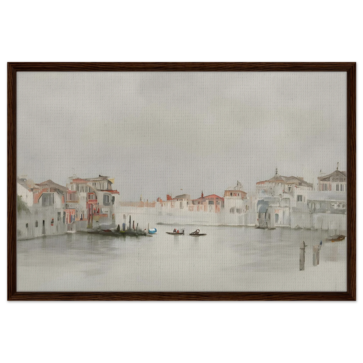 Venetian Whispers – Serene Canal Wall Art Print - Framed Canvas - 60x90 cm / 24x36″ - Dark wood frame