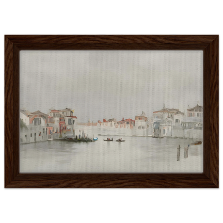 Venetian Whispers – Serene Canal Wall Art Print - Framed Canvas - 20x30 cm / 8x12″ - Dark wood frame