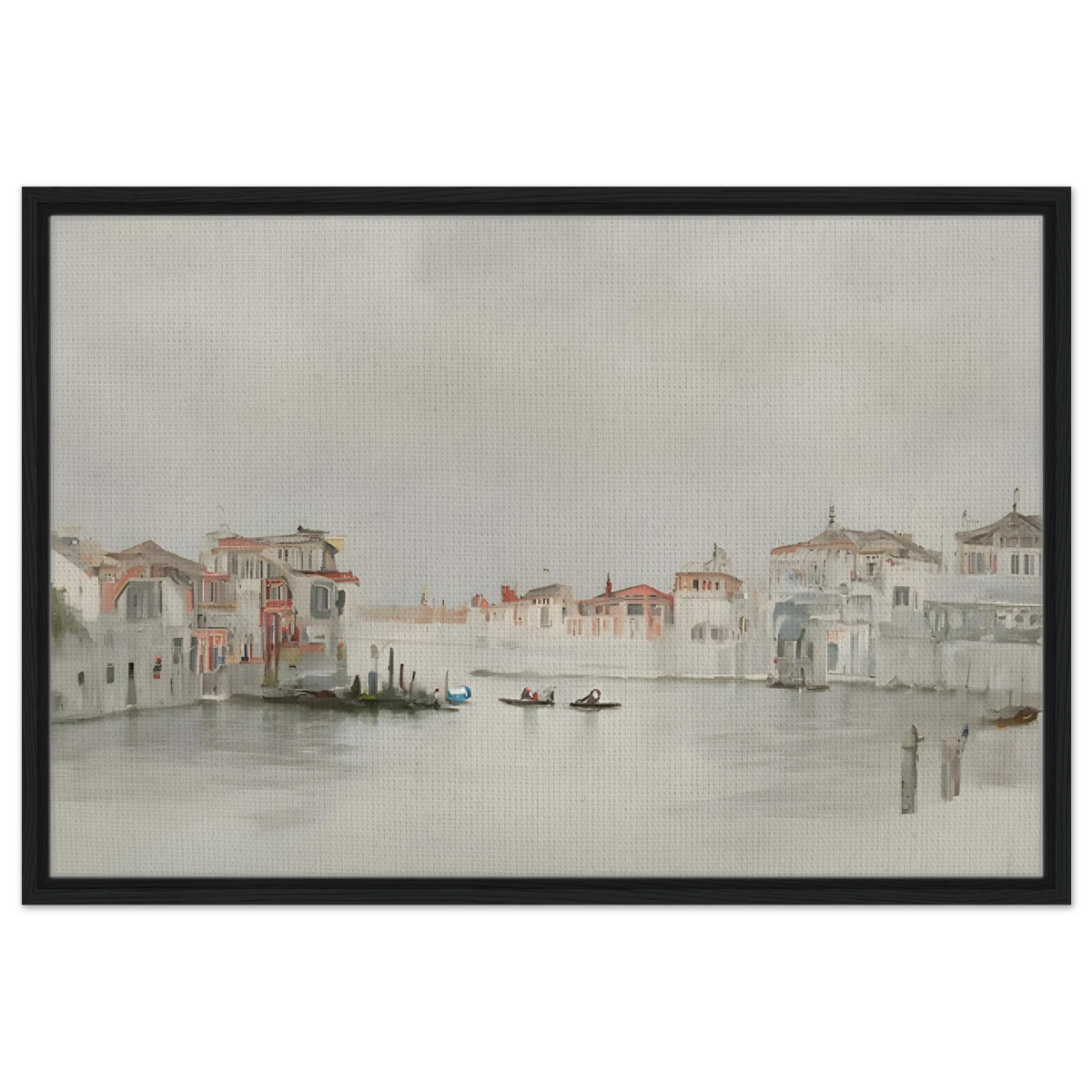 Venetian Whispers – Serene Canal Wall Art Print - Framed Canvas - 60x90 cm / 24x36″ - Black frame