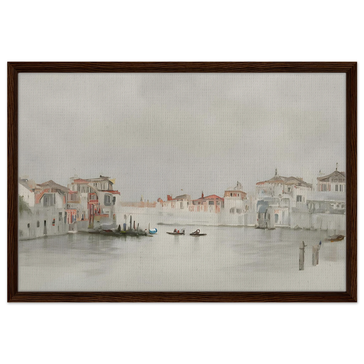 Venetian Whispers – Serene Canal Wall Art Print - Framed Canvas - 50x75 cm / 20x30″ - Dark wood frame