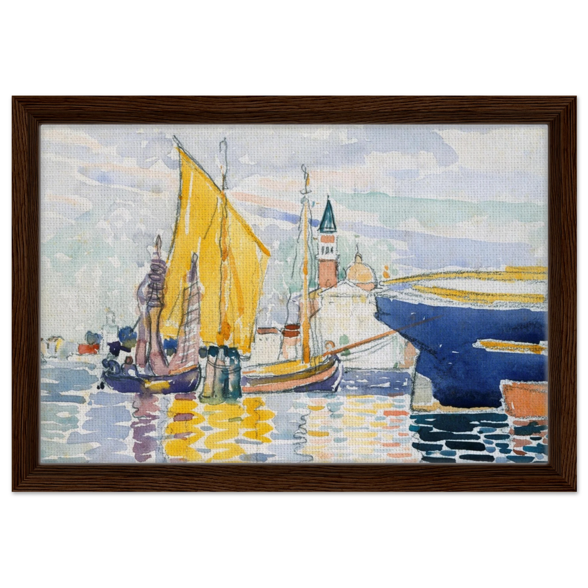 Venice - The Giudecca by Henri - Edmond Cross (Henri - Edmond Delacroix) - Framed Canvas - 30x45 cm / 12x18″ - Dark wood frame
