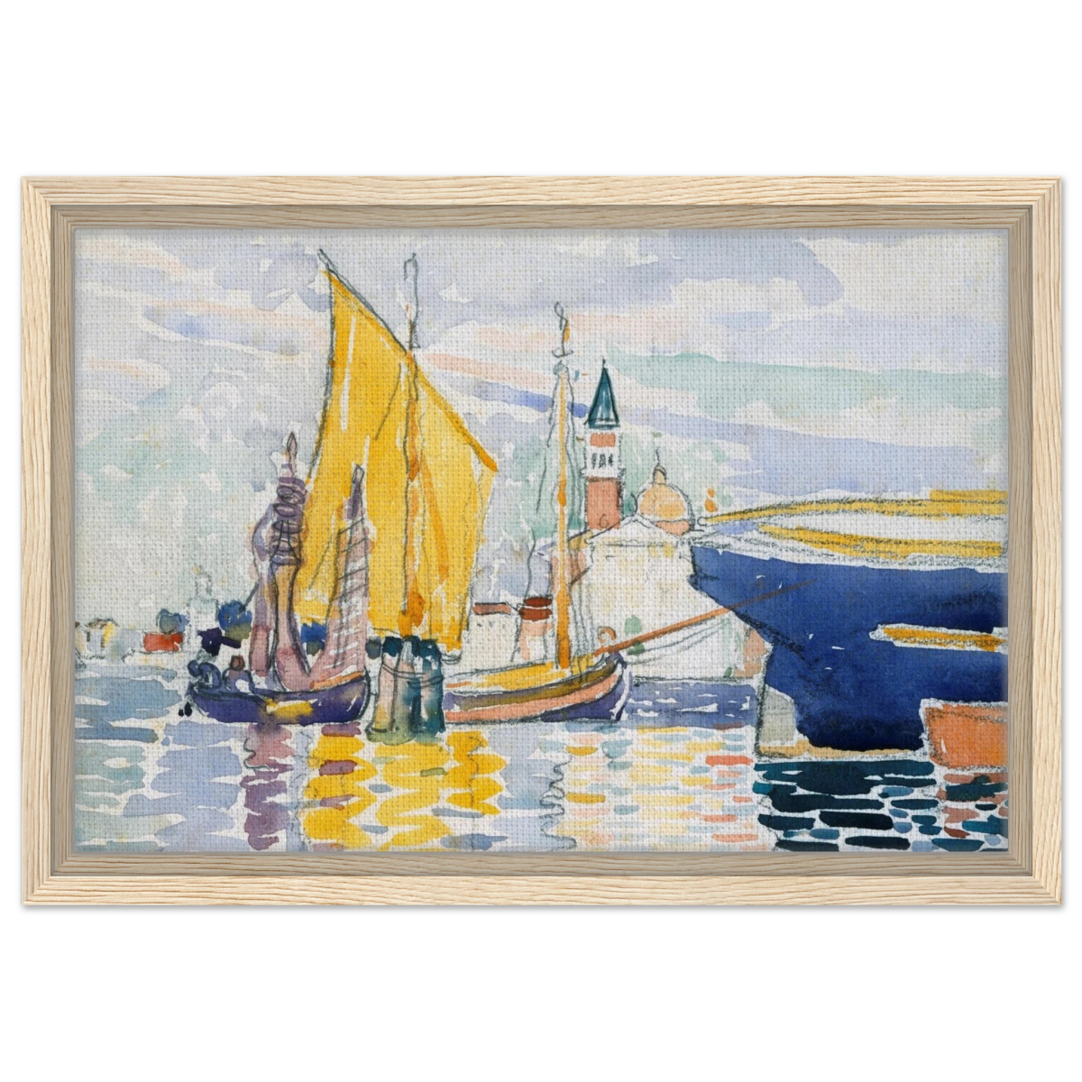 Venice - The Giudecca by Henri - Edmond Cross (Henri - Edmond Delacroix) - Framed Canvas - 30x45 cm / 12x18″ - Wood frame